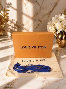 Authentic Louis Vuitton Orange Gift Box with Dust Bag & Blue Ribbon